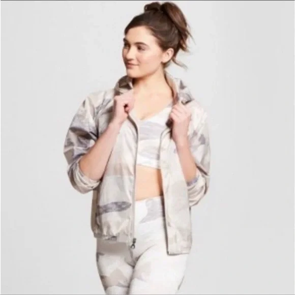 Joy Lab Muted Camo Zipper Front Hooded Windbreaker - Picture 1 of 5